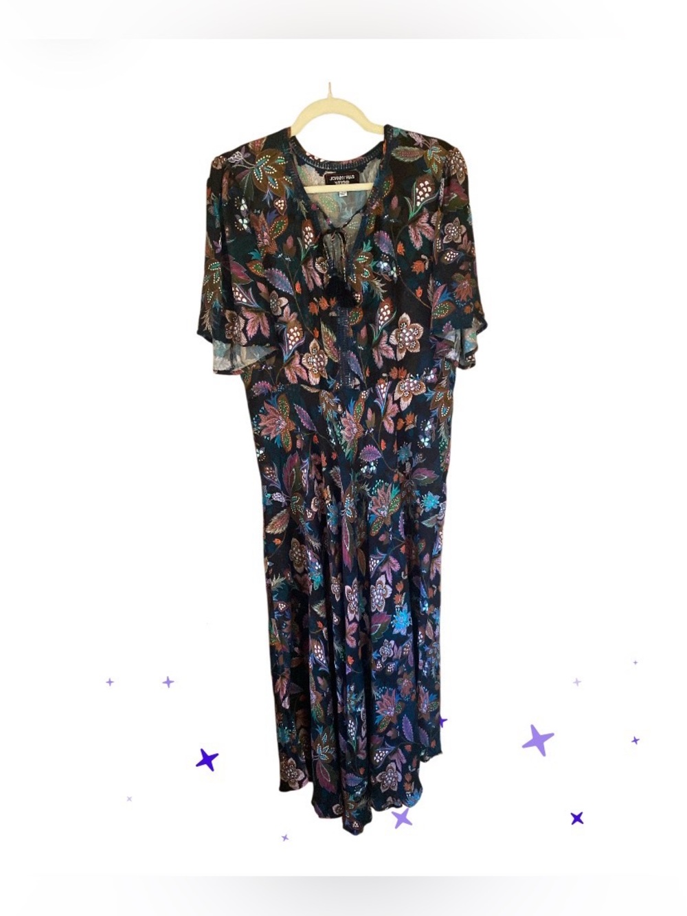 Johnny Was Black Floral Tie-Neck Maxi Dress size L - Picture 5 of 16